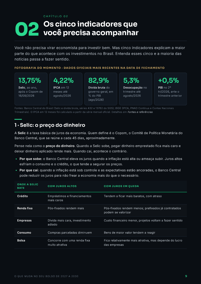 Página interna do e-book com diagrama dos cinco indicadores